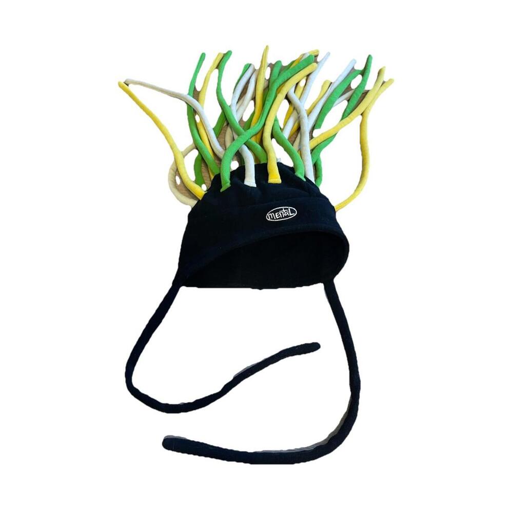 Vintage Mental Headgear Dreadlock Fleece Beanie Hat Neon Green White H89